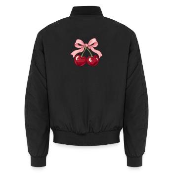 Kirschen mit rosa Schleife – romantischer Fruchtdruck - Unisex Bomberjacke - Schwarz - Hinten - AI Model Male 185 light (185cm)