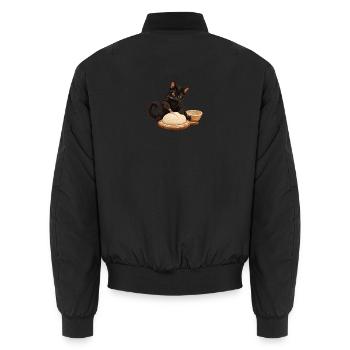Katze schneidet Sauerteigbrot ein - Unisex Bomberjacke - Schwarz - Hinten - AI Model Male 185 light (185cm)