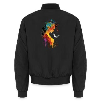 Geerdete Seele mit Schmetterling und Taube - Unisex Bomberjacke - Schwarz - Hinten - AI Model Male 185 light (185cm)