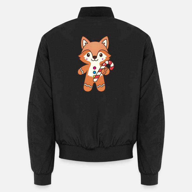 Cute Gingerbread Fox with Candy Cane Unisex Bomber Jacket