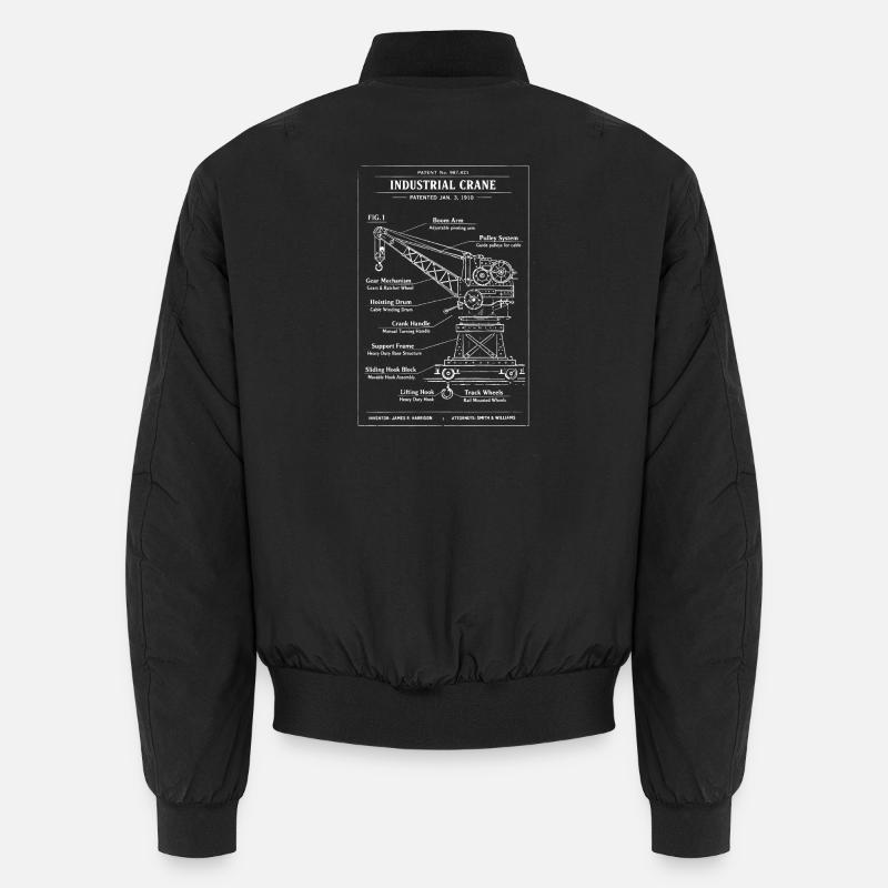 Industrial Crane blueprint design - Unisex Bomber Jacket - black