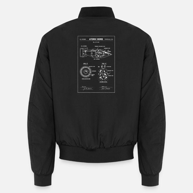Atomic Bomb Blueprint Sketch - Unisex Bomber Jacket - black