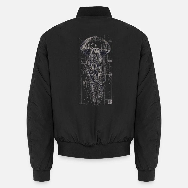 Schwarz-Weiß Technok Qualle - Unisex Bomberjacke - Schwarz