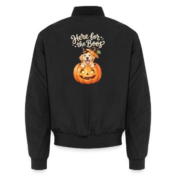 Welpe im Kürbis-Kürbis-Laternen-Boo - Unisex Bomberjacke - Schwarz - Hinten - AI Model Male 185 light (185cm)