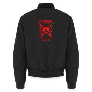 Rotes Friedenssymbol mit Explosionsgrafik - Unisex Bomberjacke - Schwarz - Hinten - AI Model Male 185 light (185cm)