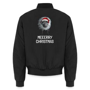 Meeerry Christmas Schaf - Mit Weihnachtsmütze - Unisex Bomberjacke - Schwarz - Hinten - AI Model Male 185 light (185cm)