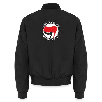 Antifaschistisch Getestet - Unisex Bomberjacke - Schwarz - Hinten - AI Model Male 185 light (185cm)