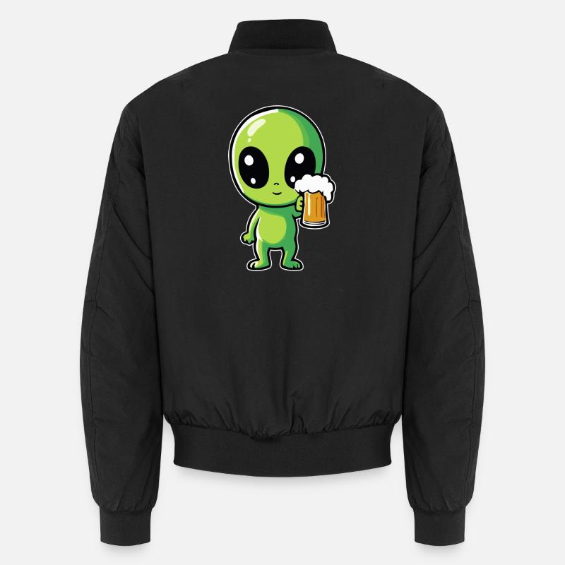 Alien mit Bier - Unisex Bomberjacke - Schwarz
