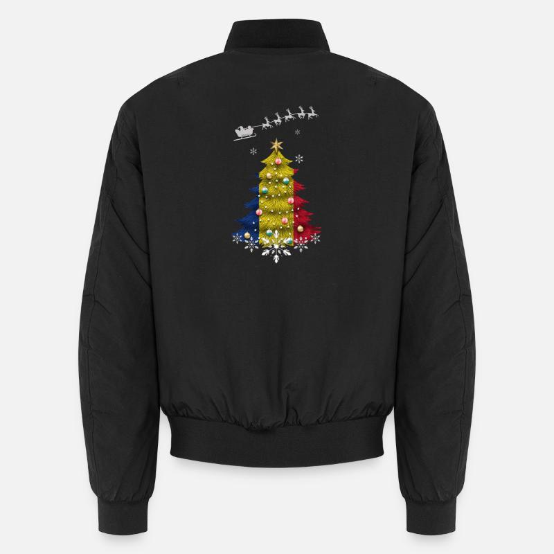 Christmas tree with Romania flag Unisex Bomber Jacket