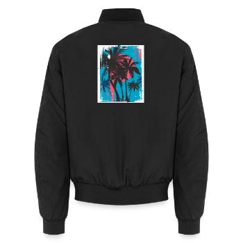 Palmen im Neon-Sonnenuntergang - Unisex Bomberjacke - Schwarz - Hinten - AI Model Male 185 light (185cm)