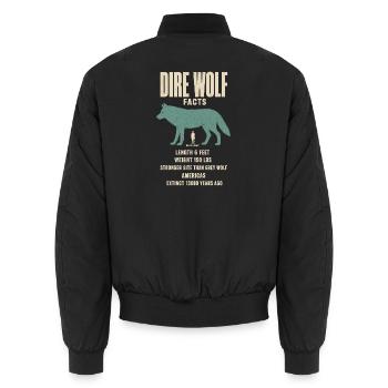 Dire Wolf Fakten Eiszeit Größenvergleich Tafel - Unisex Bomberjacke - Schwarz - Hinten - AI Model Male 185 light (185cm)