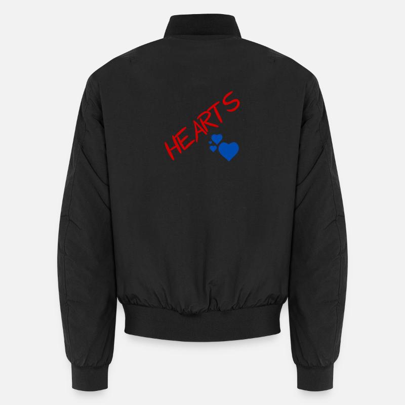 Blaue Herzen und rote Buchstaben Unisex Bomberjacke