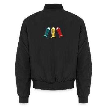 SARDINE. FISH. APRIL FOOLS. EASTER. SEA - Unisex Bomber Jacket - black - Back - AI Model Male 185 light (185cm)