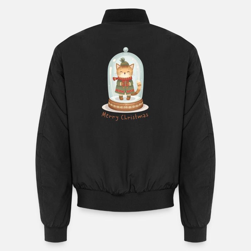 Snow Globe Cat – Merry Christmas - Unisex Bomber Jacket - black