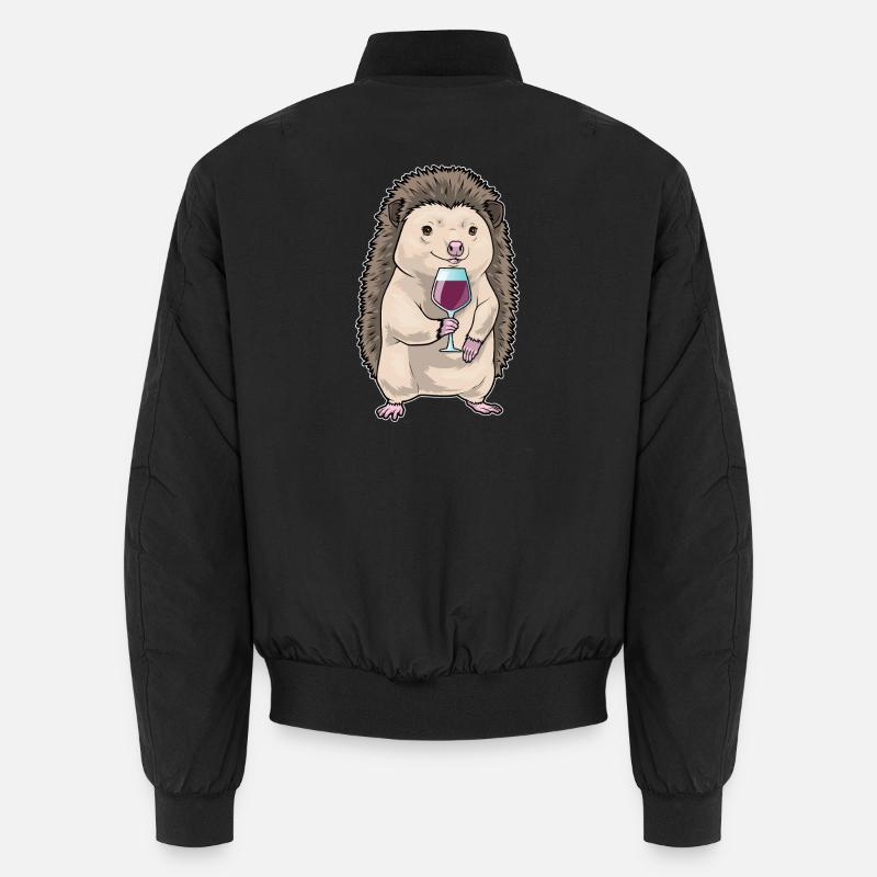 Hedgehog Red Wine - Unisex Bomber Jacket - black