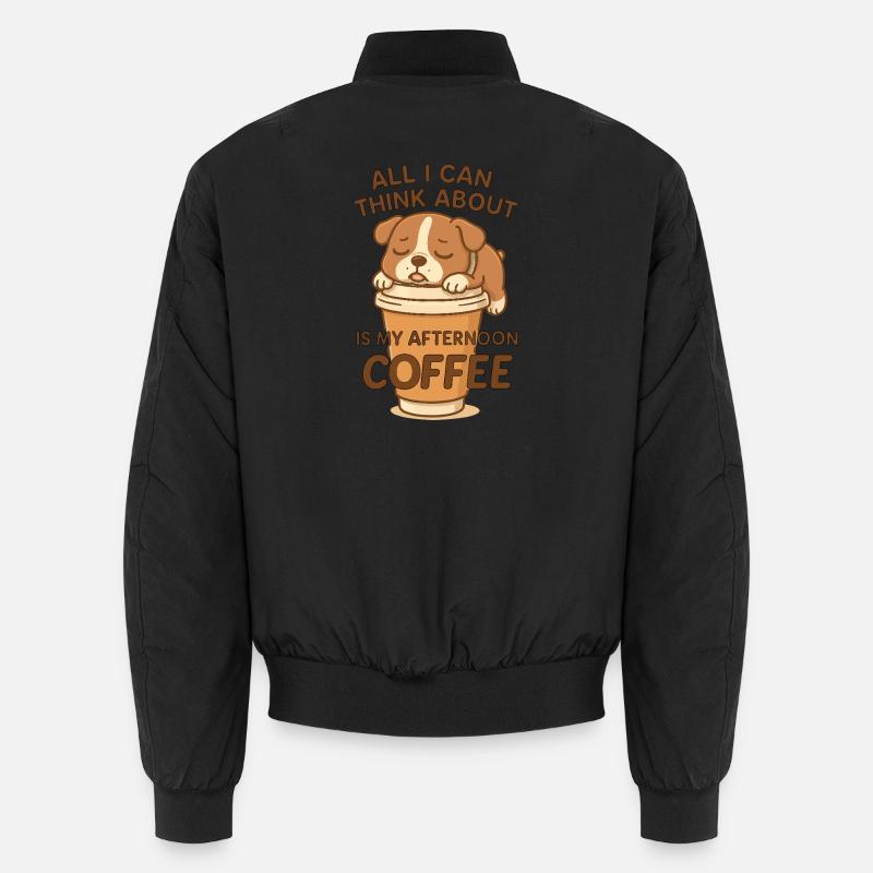 Tired dog only thinks about coffee - Unisex Bomber Jacket - black