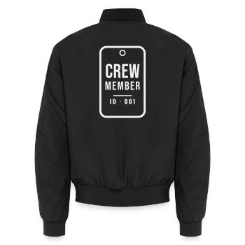 Crew Member ID Tag Brand Badge Team Staff Event - Unisex Bomber Jacket - black - Back - AI Model Male 185 light (185cm)