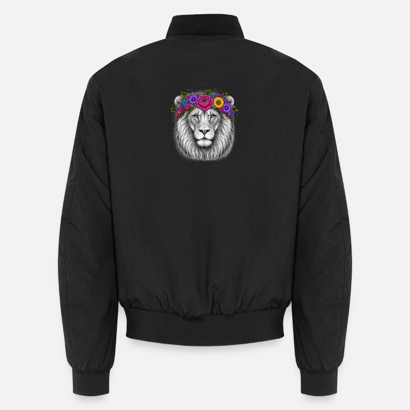 Tête de lion avec couronne de fleurs Bomber unisexe