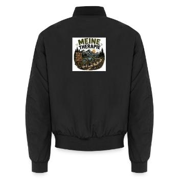 Meine Therapie: Bergbike Auszeit - Unisex Bomberjacke - Schwarz - Hinten - AI Model Male 185 light (185cm)