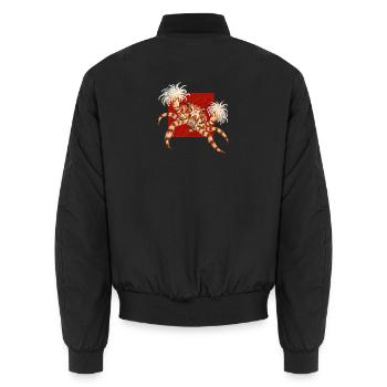 Lybia Tessellata – Die Boxerkrabbe, Blumen als Wieap - Unisex Bomberjacke - Schwarz - Hinten - AI Model Male 185 light (185cm)