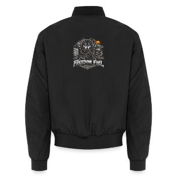 Freedom Fuel – Wolf Motorradabenteuer - Unisex Bomberjacke - Schwarz - Hinten - AI Model Male 185 light (185cm)