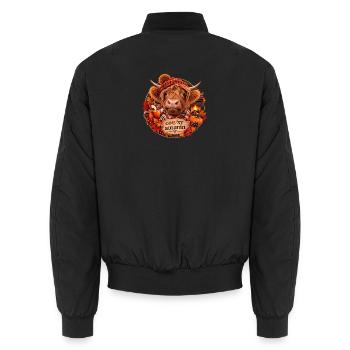 Cosy Autumn Highland  - Unisex Bomberjacke - Schwarz - Hinten - AI Model Male 185 light (185cm)