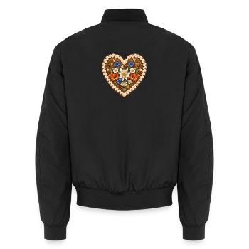 Lebkuchenherz mit Edelweiß & Alpenblumen - Unisex Bomberjacke - Schwarz - Hinten - AI Model Male 185 light (185cm)