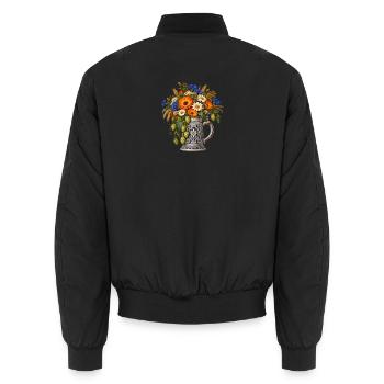 Bierkrug mit Blumen & Hopfen – Volksfest - Unisex Bomberjacke - Schwarz - Hinten - AI Model Male 185 light (185cm)