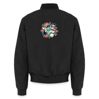 Spieleabend – Runde für Runde zusammen - Unisex Bomberjacke - Schwarz - Hinten - AI Model Male 185 light (185cm)