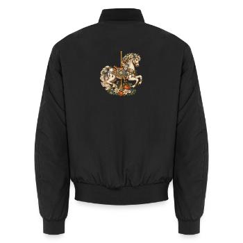 Karussellpferd mit Edelweiß & Alpenblumen - Unisex Bomberjacke - Schwarz - Hinten - AI Model Male 185 light (185cm)