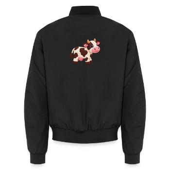 Niedliche gehäkelte Kuh Kuscheltie - Unisex Bomberjacke - Schwarz - Hinten - AI Model Male 185 light (185cm)