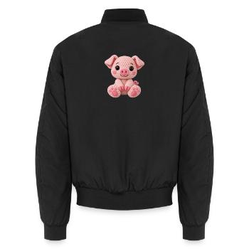Häkelkuschel Schwein Rosa - Unisex Bomberjacke - Schwarz - Hinten - AI Model Male 185 light (185cm)