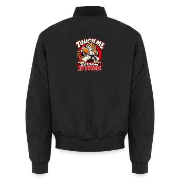 Karate-Tiger – freche Kampfansage im Comicstil - Unisex Bomberjacke - Schwarz - Hinten - AI Model Male 185 light (185cm)