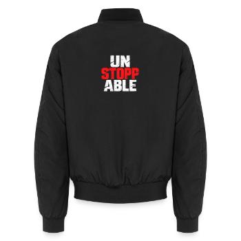 Unaufhaltsam Schriftzug Kontrast - Unisex Bomberjacke - Schwarz - Hinten - AI Model Male 185 light (185cm)