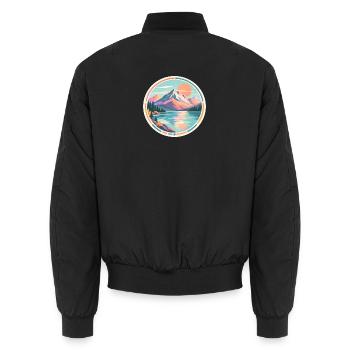 Bergsee Sonnenuntergang Sticker - Unisex Bomberjacke - Schwarz - Hinten - AI Model Male 185 light (185cm)