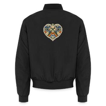 Vogelpaar im Spitzenherz mit Brezel - Unisex Bomberjacke - Schwarz - Hinten - AI Model Male 185 light (185cm)
