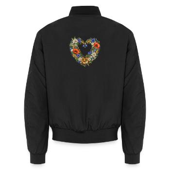 Alpenblumenherz mit Brezel & Edelweiß - Unisex Bomberjacke - Schwarz - Hinten - AI Model Male 185 light (185cm)