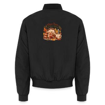 Kleine Pause Großes Glück – Cozy Igel Herbstmotiv - Unisex Bomberjacke - Schwarz - Hinten - AI Model Male 185 light (185cm)