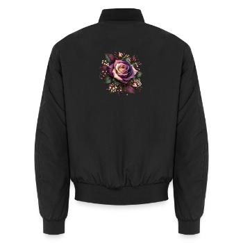 Lila Rosenblüte Floral Bouquet - Unisex Bomberjacke - Schwarz - Hinten - AI Model Male 185 light (185cm)