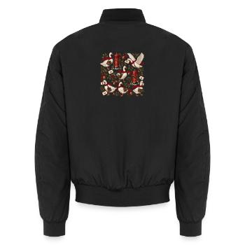 Gänse im Weihnachtspostmuster - Unisex Bomberjacke - Schwarz - Hinten - AI Model Male 185 light (185cm)