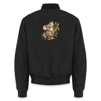 Zarter Koala zwischen Ästen und Blättern - Unisex Bomberjacke - Schwarz - Hinten - AI Model Male 185 light (185cm)