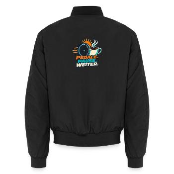 Radfahren – Pedale Pause weiter - Unisex Bomberjacke - Schwarz - Hinten - AI Model Male 185 light (185cm)