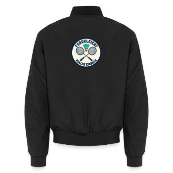 Badminton – Federleicht voller Einsatz - Unisex Bomberjacke - Schwarz - Hinten - AI Model Male 185 light (185cm)