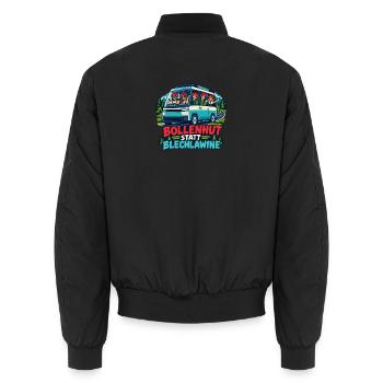 Bollenhut Busreise Abenteuer - Unisex Bomberjacke - Schwarz - Hinten - AI Model Male 185 light (185cm)