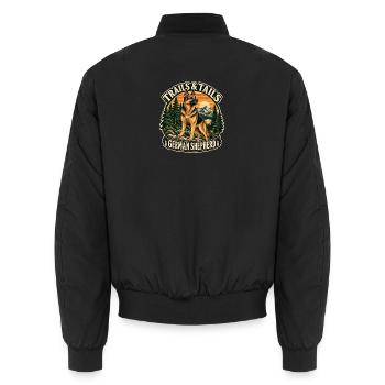 Trails and Tails – Deutscher Schäferhund Wandern - Unisex Bomberjacke - Schwarz - Hinten - AI Model Male 185 light (185cm)