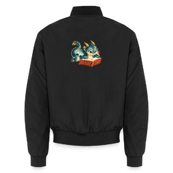 Blaues Drachen-Lesebuch - Unisex Bomberjacke - Schwarz - Hinten - AI Model Male 185 light (185cm)