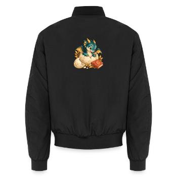 Neugeborener Drache zwischen Eiern und Buch - Unisex Bomberjacke - Schwarz - Hinten - AI Model Male 185 light (185cm)