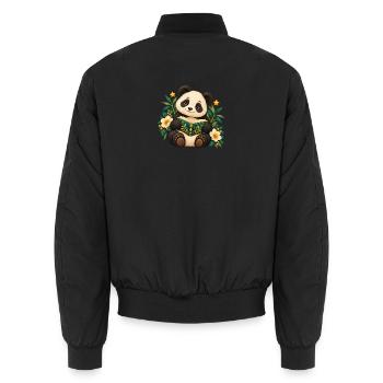 Panda-Leser unter Blumen - Unisex Bomberjacke - Schwarz - Hinten - AI Model Male 185 light (185cm)