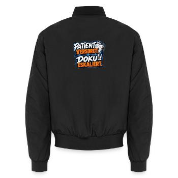 Patient versorgt, Doku eskaliert - Unisex Bomberjacke - Schwarz - Hinten - AI Model Male 185 light (185cm)