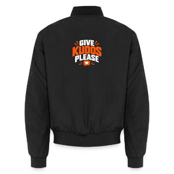 Gebt bitte Kudos-Shirt, Kudos-Laufshirt - Unisex Bomberjacke - Schwarz - Hinten - AI Model Male 185 light (185cm)